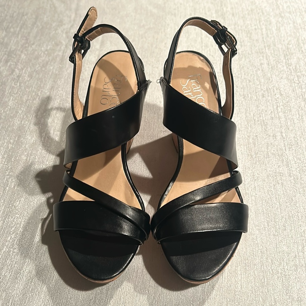 Franco Sarto Black Buckle Wedges